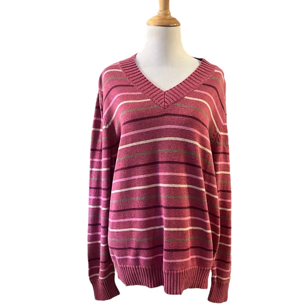 SONOMA V NECK STRIPED KNIT SWEATER MAUVE PINK MULTI SIZE XL